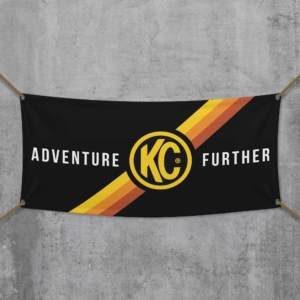 36 inchx72 inch KC Banner - Adventure Further - Outdoor - Black / Yellow KC Logo