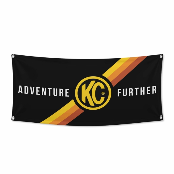 36 inchx72 inch KC Banner - Adventure Further - Outdoor - Black / Yellow KC Logo