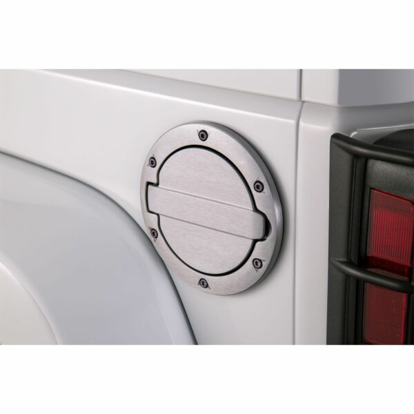 AMP Research 73000-00A Brushed Aluminum Fuel Door for 2007-2018 Jeep Wrangler JK/JK Unlimited, 2-Door/4-Door