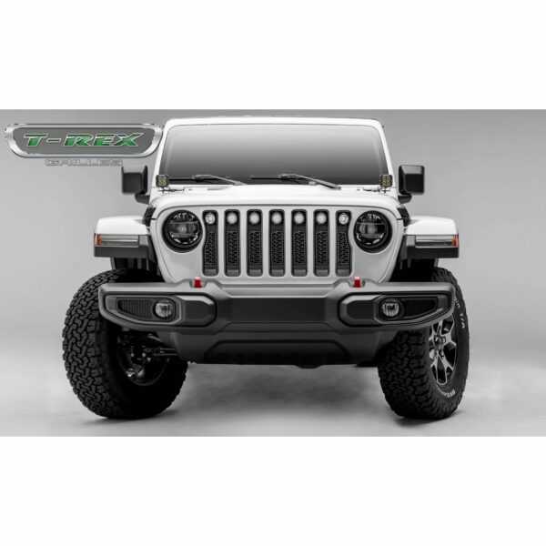 T-REX Jeep Gladiator, JL ZROADZ Grille, Black, 1 Pc, Insert, Incl. (7) 2 inch LED Round Lights, without Forward Facing Camera - PN #Z314931