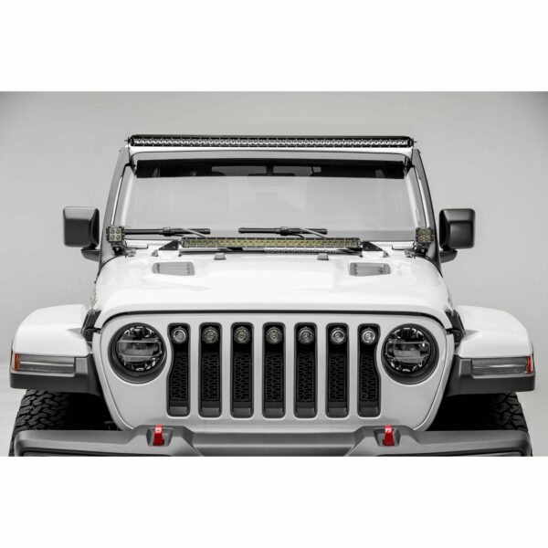 Jeep JL, Gladiator Front Roof LED Kit with (1) 50 Inch LED Straight Single Row Slim Light Bar and (2) 3 Inch LED Pod Lights - PN #Z374831-KIT2S