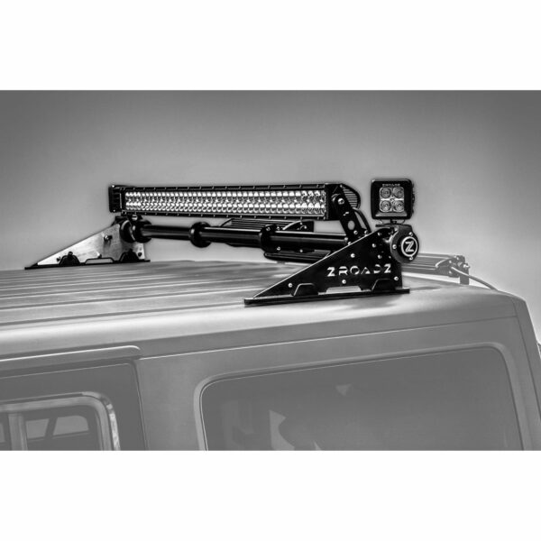 Modular Rack LED Kit, Black, Mild Steel, Bolt-On, Includes (1) 40 Inch (1) 30 Inch Straight Double Row Light Bars, (2) 3 Inch ZROADZ LED Pod Lights and Universal Wiring Harness, Multi Mount, Multi Directional, Fits Most Mid Size Trucks with a minimum of 3/4 Inch roof channels and 55 Inch wide roof