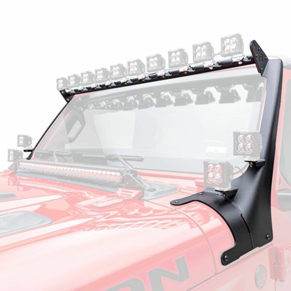 2019-2022 Jeep JL, Gladiator Multi-LED Light Capable Roof Cross Bar and 4-Pod A-Pillar Brackets