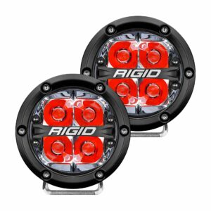 RIGID 360-Series 4 Inch Round LED Off-Road Light, Spot Beam Pattern for High Speeds, Red Backlight, Pair