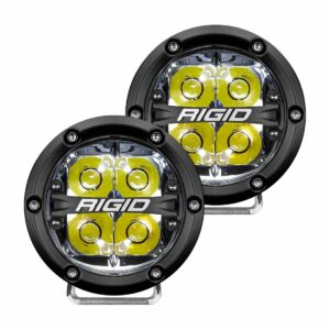 RIGID 360-Series 4 Inch Round LED Off-Road Light, Spot Beam Pattern for High Speeds, White Backlight, Pair
