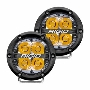 RIGID 360-Series 4 Inch Round LED Off-Road Light, Spot Beam Pattern for High Speeds Amber Backlight, Pair
