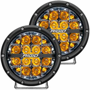 RIGID 360-Series 6 Inch Round LED Off-Road Light, Spot Beam Pattern for High Speeds, Amber Backlight, Pair