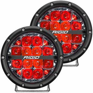 RIGID 360-Series 6 Inch Round LED Off-Road Light, Spot Beam Pattern for High Speeds, Red Backlight, Pair