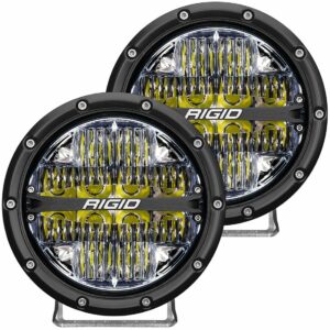 RIGID 360-Series 6 Inch Round LED Off-Road Light, Drive Beam Pattern for Moderate Speeds, White Backlight, Pair