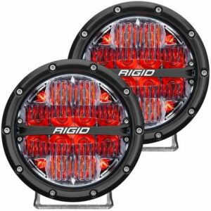RIGID 360-Series 6 Inch Round LED Off-Road Light, Drive Beam Pattern for Moderate Speeds, Red Backlight, Pair