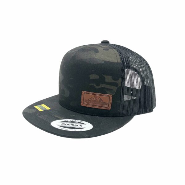 KC Adventure Flat Bill Snapback Hat - Leather Patch - Black MultiCam - One Size